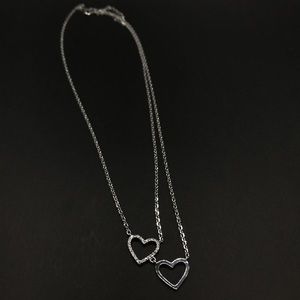 Silver Top Bottom Double Heart Necklace